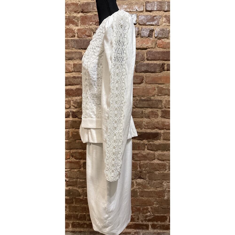 90’s Jessica McClintock White Linen Lace Skirt Suit 12 wedding bridal courthouse - Picture 4 of 15